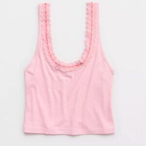 NWT Aerie Superchill Pink Rib Lace Tank Top - Size M